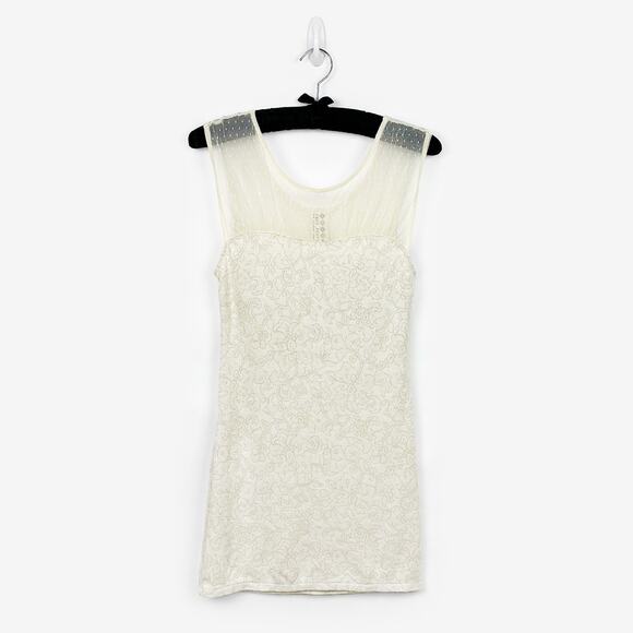 Free People Starlight Mini Dress Medium Cream Mesh Lurex Bodycon Neutral Summer - Picture 1 of 4
